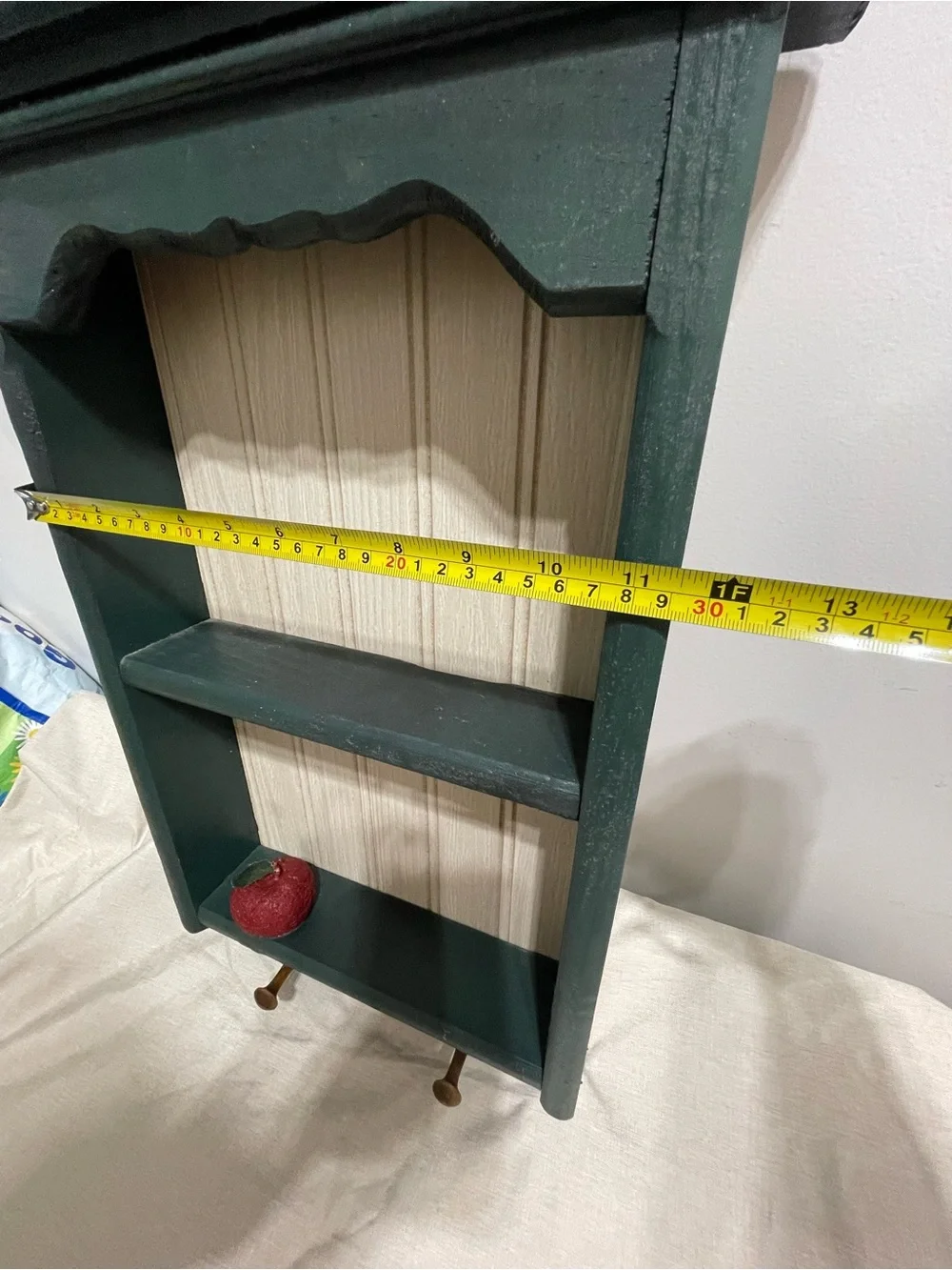 Decorative Wall Shelf with Red Apple Accents - Green